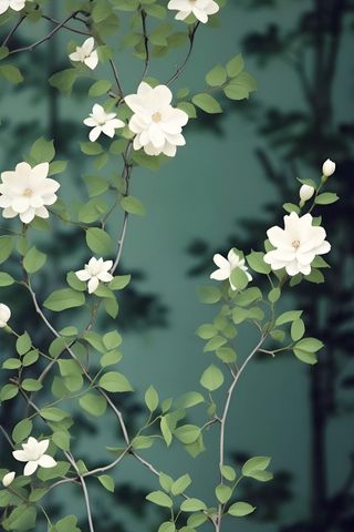 枝叶白色花朵典雅背景