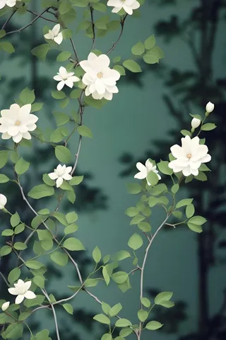 枝叶白色花朵典雅背景