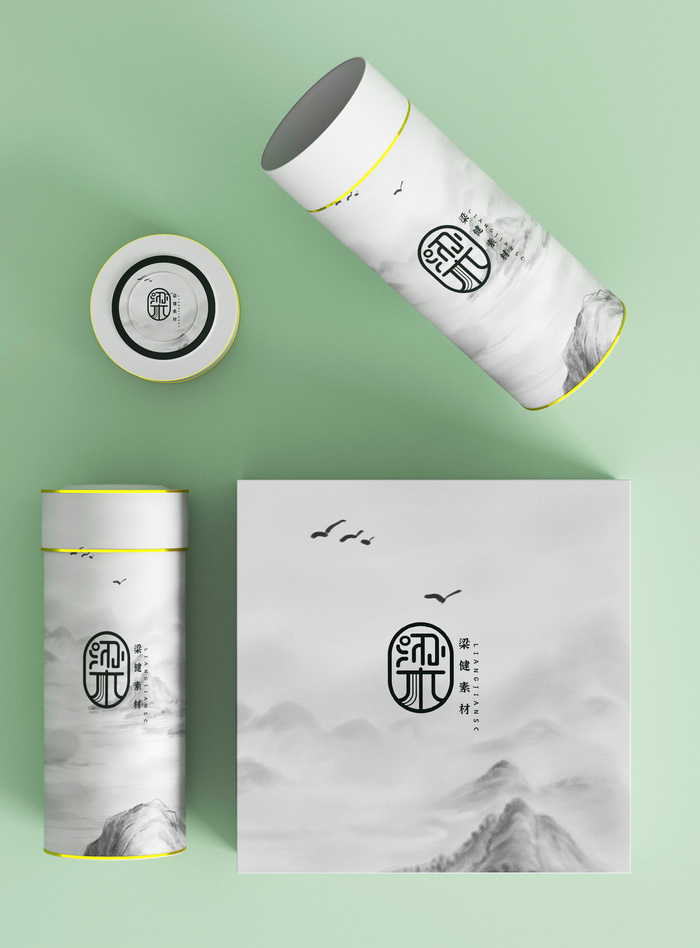 国风高档茶叶包装盒袋罐瓶LOGO标贴展示VI智能贴图样机PSD素材psd模版下载