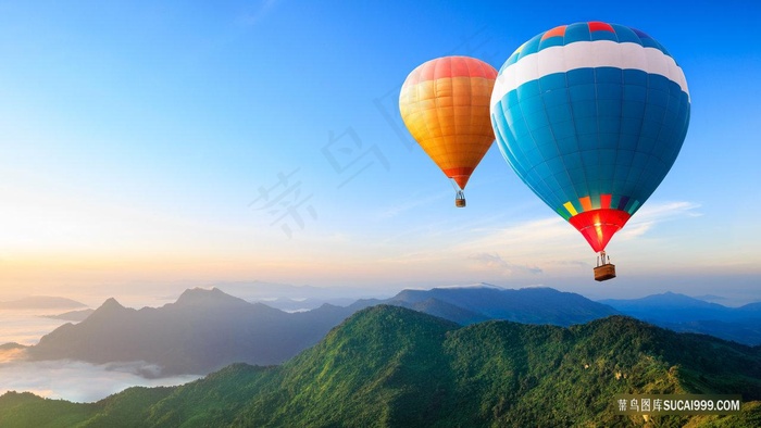群山峻岭山峰云海热气球
