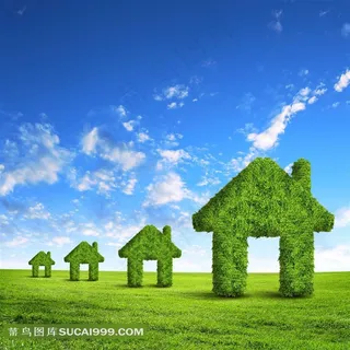 草地上竖立的房子创意设计高清图片