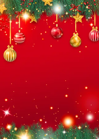 圣诞节松叶金球红色背景