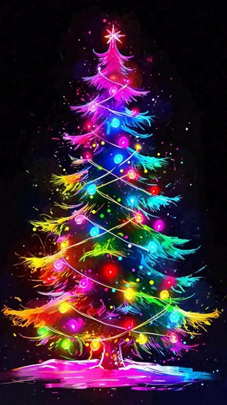 彩色缤纷圣诞树艳丽气氛，圣诞节奇幻