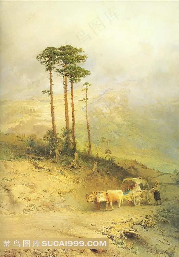 在克里米亚山上油画图片素材