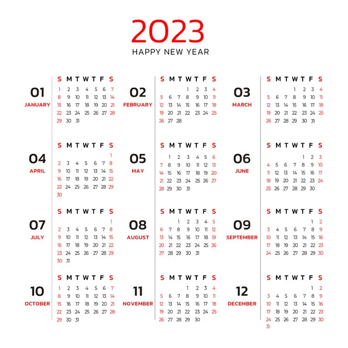 2023年日历白色背景