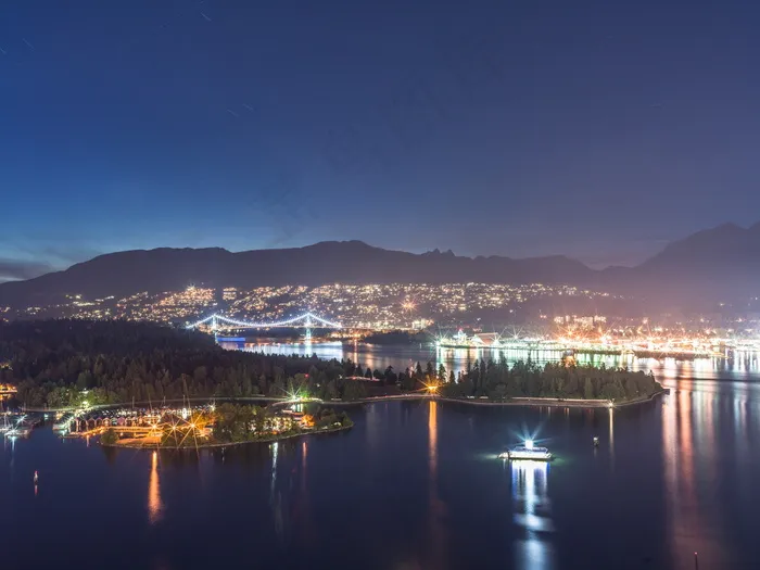 璀璨灯光江滨夜景图片