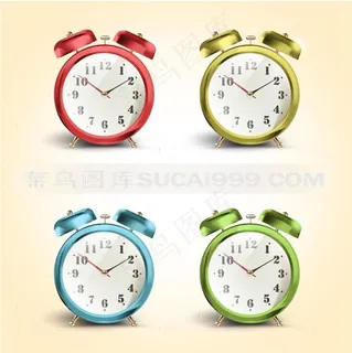 矢量四种颜色闹钟
