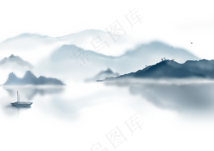 中国风山水插画png免扣素材