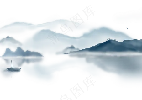 中国风山水插画png免扣素材