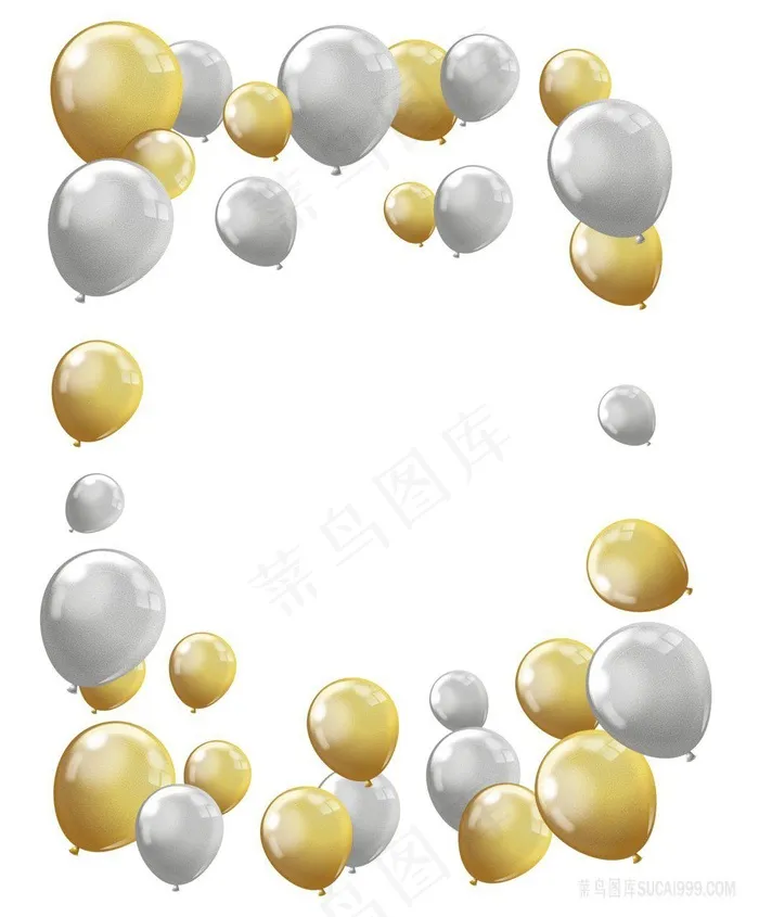 黄色白色气球边框免扣素材