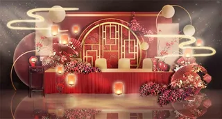 红色中式传统婚礼迎宾区效果图