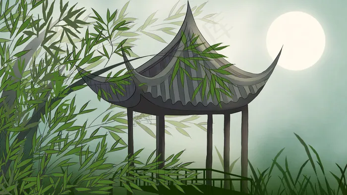 古风建筑插画psd模版下载