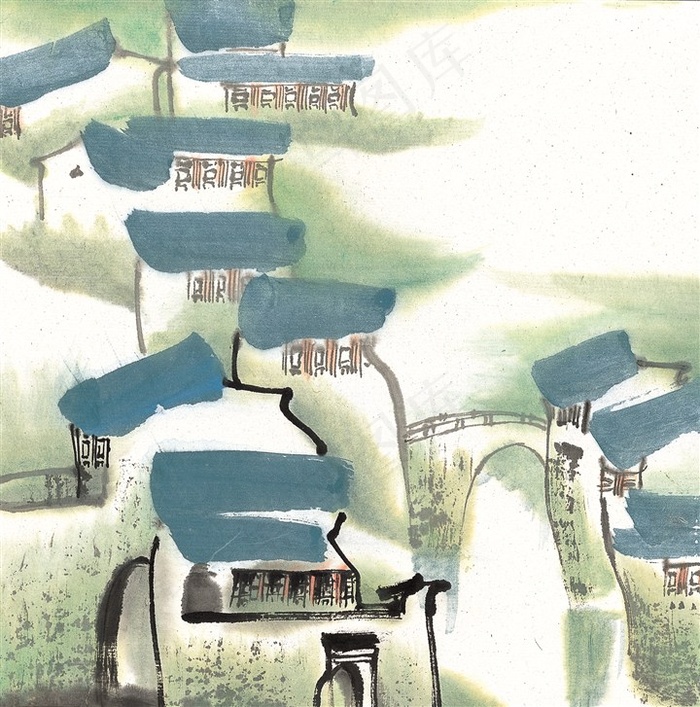 江南水乡之夏美术绘画图片素材