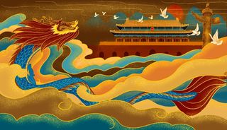 国潮烫金中国风仙鹤装饰画海报