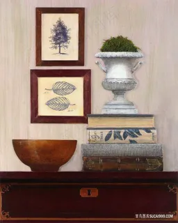 书本柜子碗时尚艺术油画