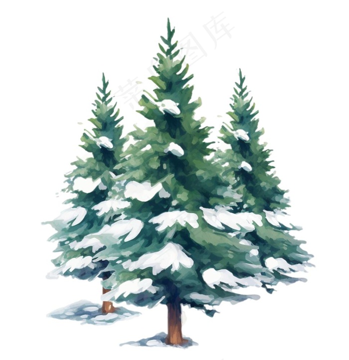 白雪覆盖的松树插画免抠(1024x1056)