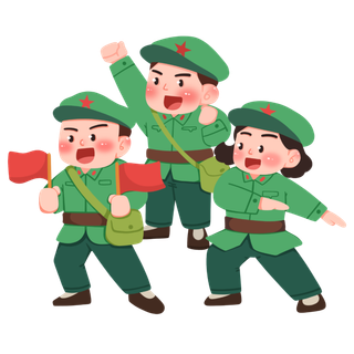 手绘童子军军人建党节建军节爱国插画 