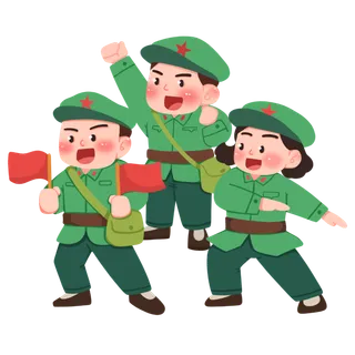 手绘童子军军人建党节建军节爱国插画 