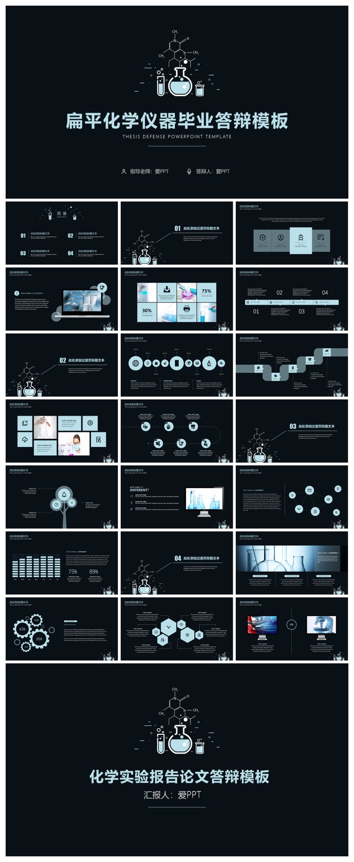 扁平化化学仪器化学学科毕业答辩PPT模板
