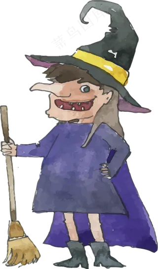 卡通万圣节手绘人物女巫