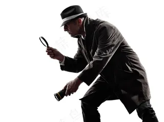 拿着放大镜和电筒搜索的男士高清图片