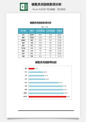 销售员月回收款项分析excel模板