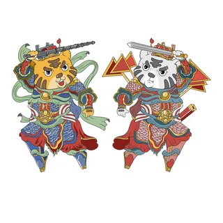 手绘2022虎年新年春节卡通老虎形象IP插画元素PSD设计素材图案