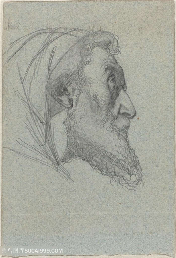 素描老人男士肖像装饰画