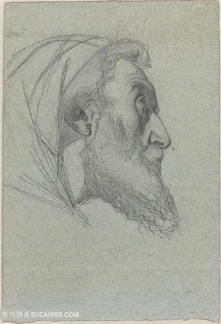 素描老人男士肖像装饰画