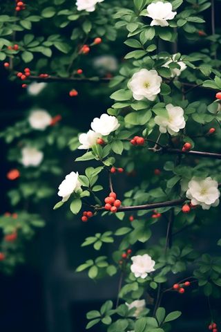 枝叶白色花朵典雅背景