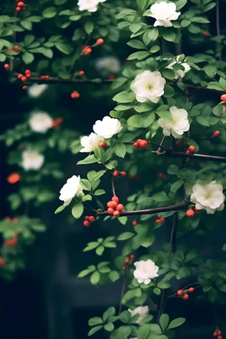 枝叶白色花朵典雅背景