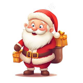 圣诞老人拿着礼物可爱卡通插画免抠