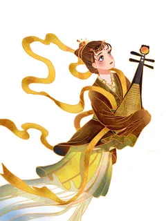 手绘国潮中国风古代敦煌神话飞天仙女美女古装人物插画PSD素材