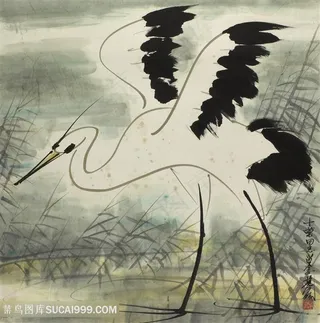 林风眠手绘仙鹤国画装饰画