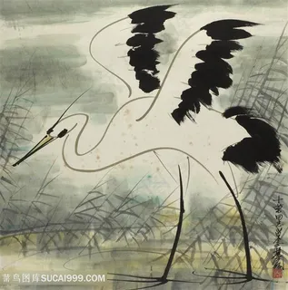 林风眠手绘仙鹤国画装饰画 林风眠手绘仙鹤国画装饰画