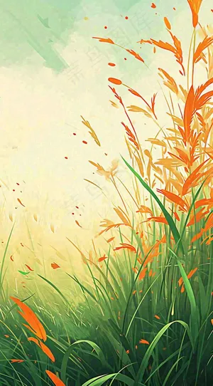 春天野草疯长水彩画，立春，春分