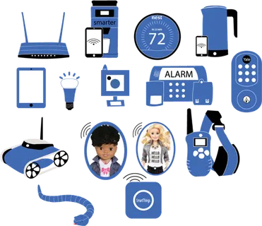 蓝色电子设备卡通科技kv主视觉素材