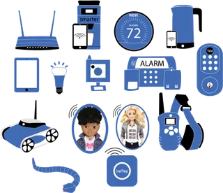 蓝色电子设备卡通科技kv主视觉素材