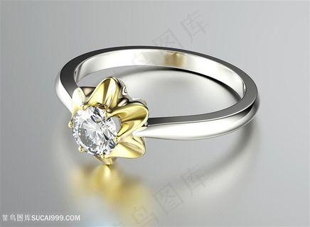 金色花瓣造型的戒指高清摄影图