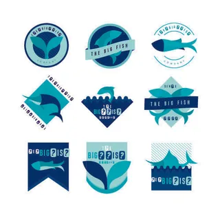 商务海洋鱼类海鲜图标LOGO标识标志标签水产图形AI矢量EPS素材图