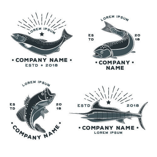 商务海洋鱼类海鲜图标LOGO标识标志标签水产图形AI矢量EPS素材图