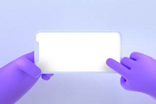 紫色手持苹果手机点击插画展示样机