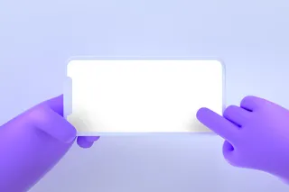 紫色手持苹果手机点击插画展示样机