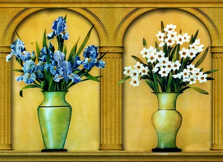 欧式两联花瓶黄色装饰画