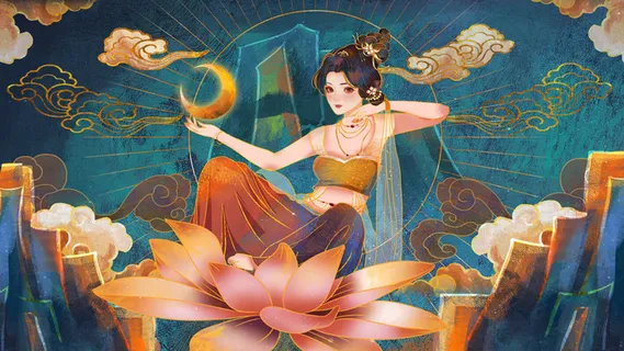 复古中国风国潮神话人物敦煌插画仙女手绘海报背景PSD设计素材 复古中国风国潮神话人物敦煌插画仙女手绘海报背景PSD设计素材