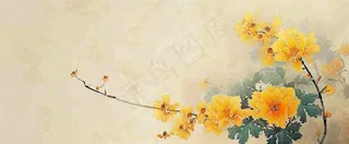 温馨纹理橙色花朵鲜花蝴蝶意境唯美，中国风