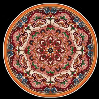 复古中式国潮风敦煌花纹装饰图案花卉藻井肌理圆形边框素材