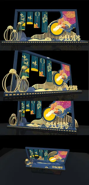 月兔奔月中式中秋节古风美陈