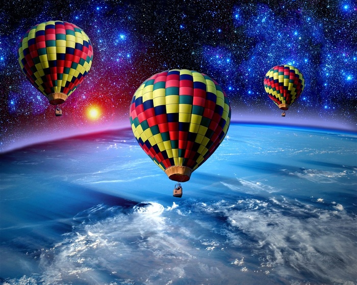 美丽的热气球与宇宙图