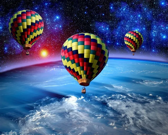 美丽的热气球与宇宙图